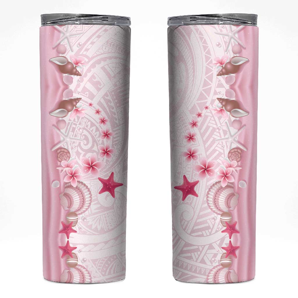 Pink Plumeria Sea Shell Skinny Tumbler Starfish Polynesian Pattern - Polynesian Pride