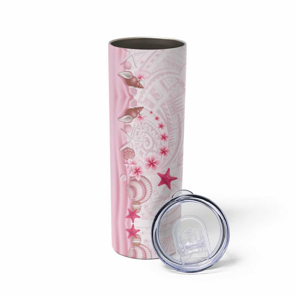Pink Plumeria Sea Shell Skinny Tumbler Starfish Polynesian Pattern - Polynesian Pride