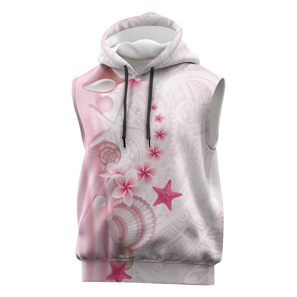 Pink Plumeria Sea Shell Sleeveless Hoodie Starfish Polynesian Pattern - Polynesian Pride