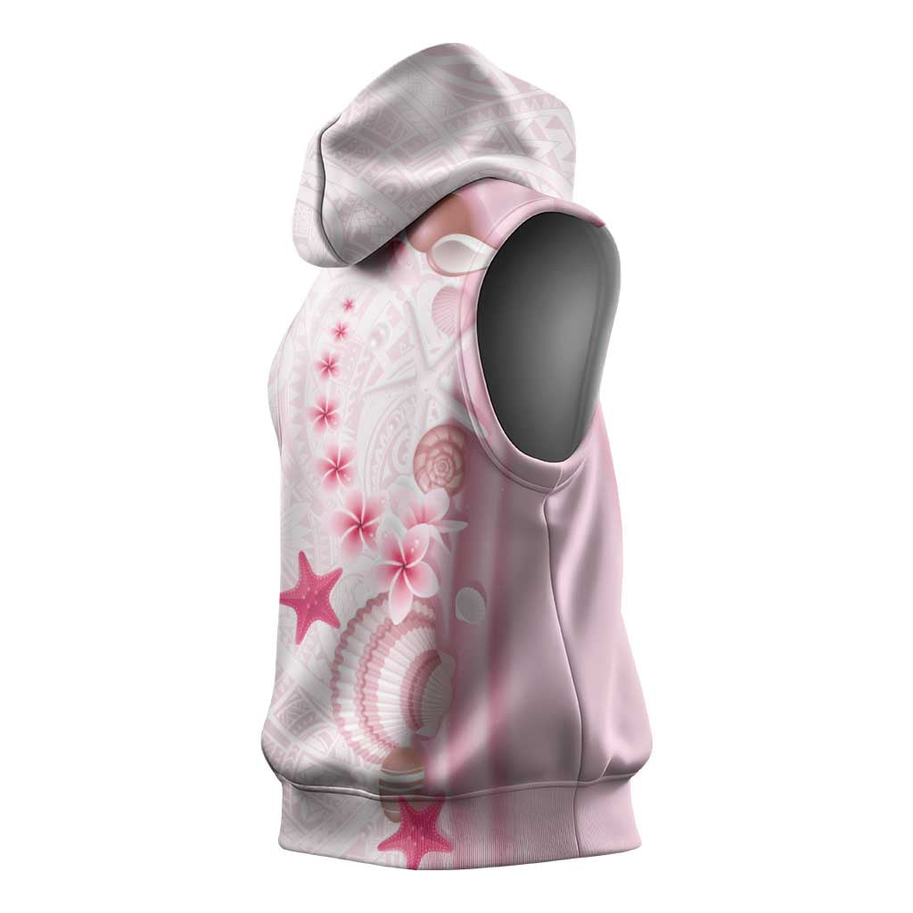 Pink Plumeria Sea Shell Sleeveless Hoodie Starfish Polynesian Pattern - Polynesian Pride