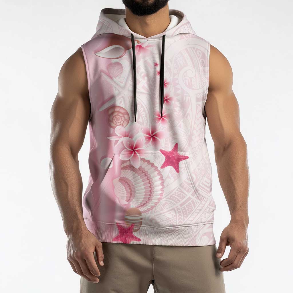 Pink Plumeria Sea Shell Sleeveless Hoodie Starfish Polynesian Pattern - Polynesian Pride