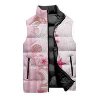 Pink Plumeria Sea Shell Sleeveless Puffer Jacket Starfish Polynesian Pattern - Polynesian Pride
