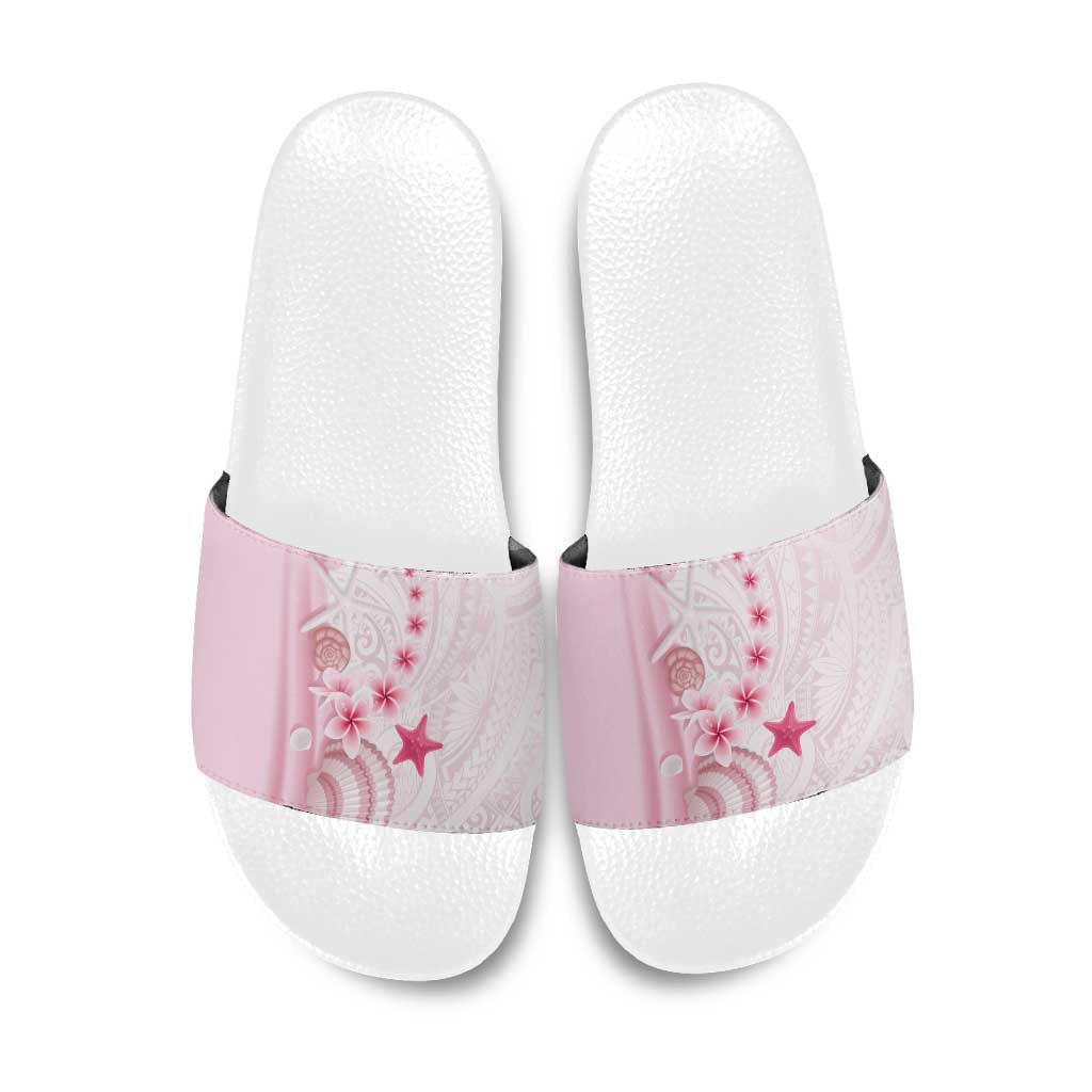 Pink Plumeria Sea Shell Slide Sandals Starfish Polynesian Pattern - Polynesian Pride