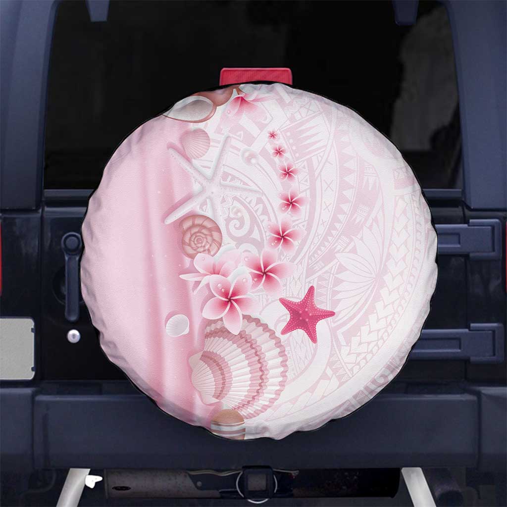 Pink Plumeria Sea Shell Spare Tire Cover Starfish Polynesian Pattern - Polynesian Pride