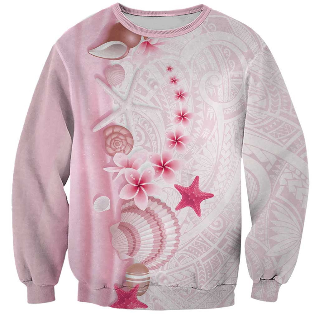 Pink Plumeria Sea Shell Sweatshirt Starfish Polynesian Pattern - Polynesian Pride