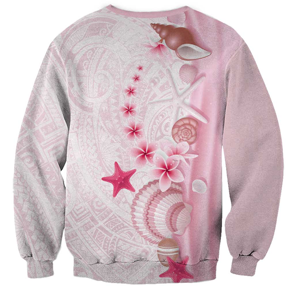 Pink Plumeria Sea Shell Sweatshirt Starfish Polynesian Pattern - Polynesian Pride