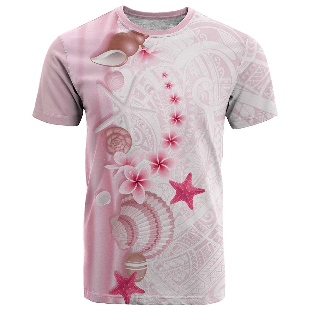 Pink Plumeria Sea Shell T Shirt Starfish Polynesian Pattern - Polynesian Pride