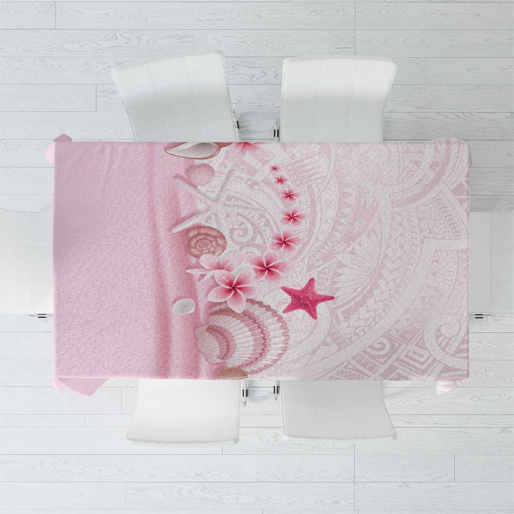 Pink Plumeria Sea Shell Tablecloth Starfish Polynesian Pattern - Polynesian Pride