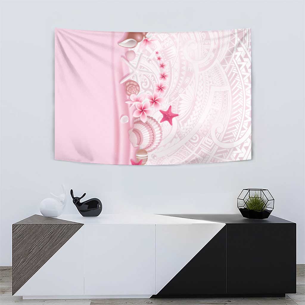 Pink Plumeria Sea Shell Tapestry Starfish Polynesian Pattern - Polynesian Pride
