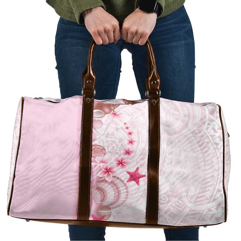 Pink Plumeria Sea Shell Travel Bag Starfish Polynesian Pattern - Polynesian Pride