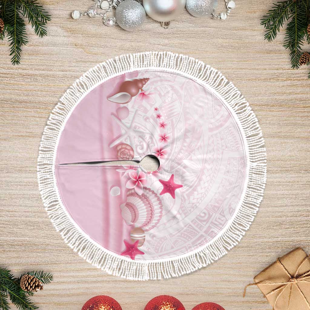 Pink Plumeria Sea Shell Tree Skirt Starfish Polynesian Pattern - Polynesian Pride