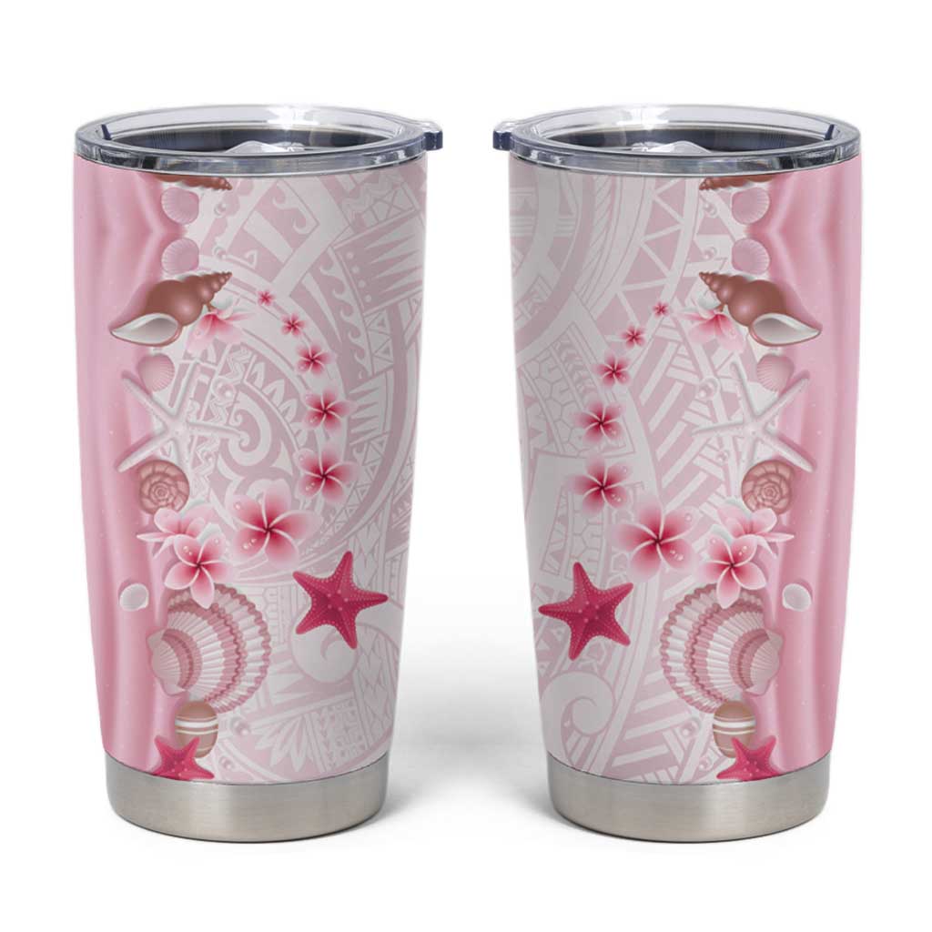 Pink Plumeria Sea Shell Tumbler Cup Starfish Polynesian Pattern - Polynesian Pride