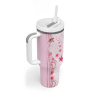Pink Plumeria Sea Shell Tumbler With Handle Starfish Polynesian Pattern - Polynesian Pride