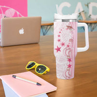 Pink Plumeria Sea Shell Tumbler With Handle Starfish Polynesian Pattern - Polynesian Pride