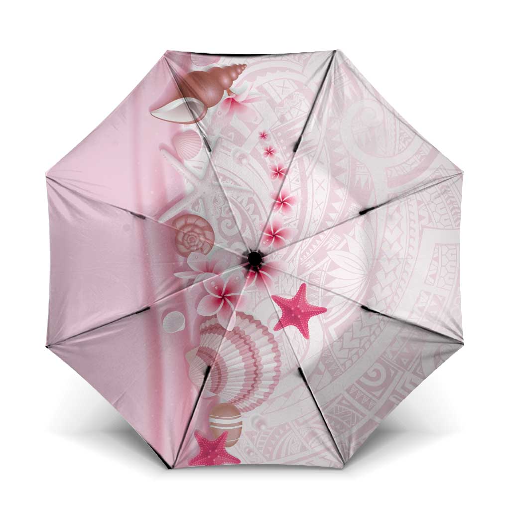 Pink Plumeria Sea Shell Umbrella Starfish Polynesian Pattern LT01 One Size Folded 11.42 inch Opened Diameter 37.4 inch Pink - Polynesian Pride