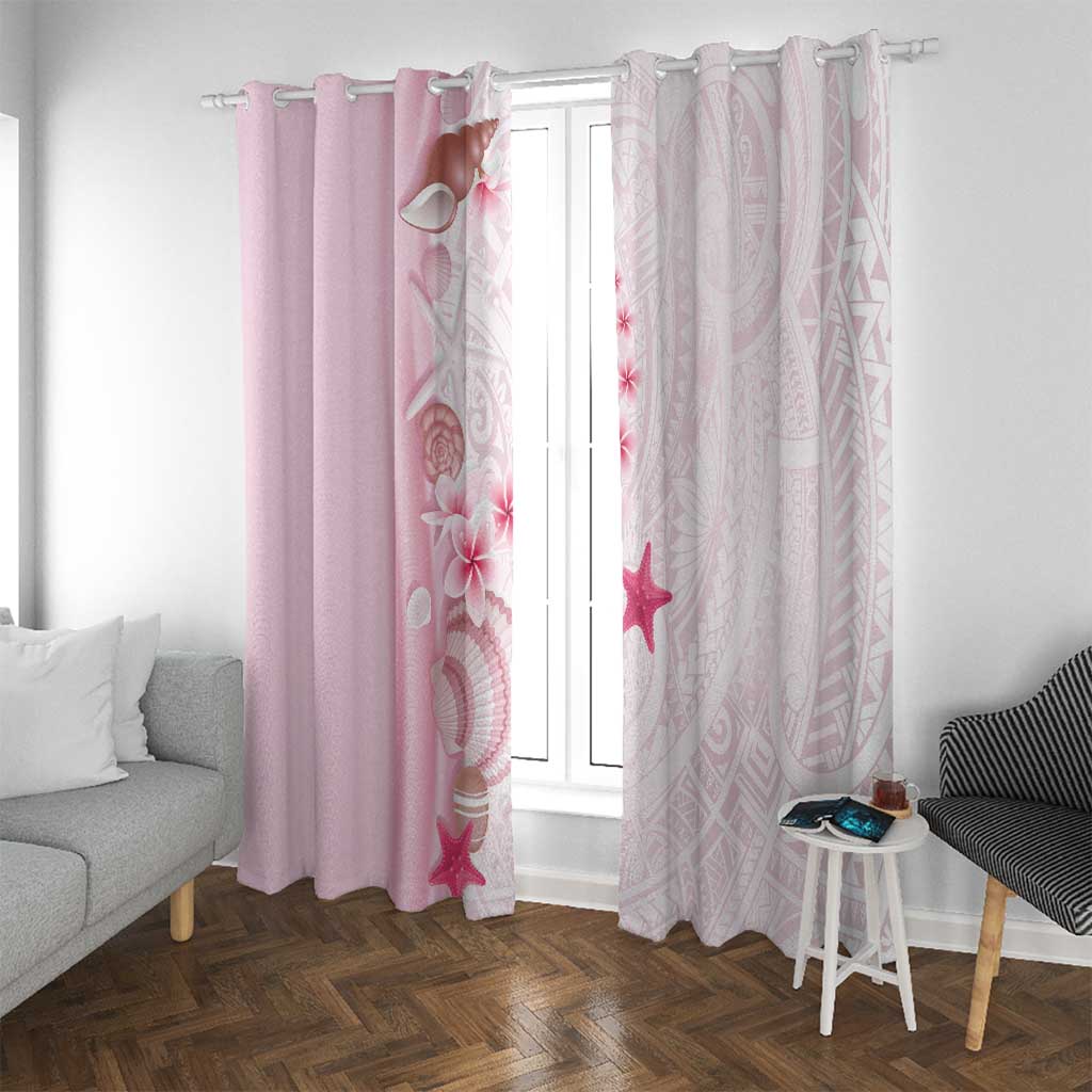 Pink Plumeria Sea Shell Window Curtain Starfish Polynesian Pattern - Polynesian Pride