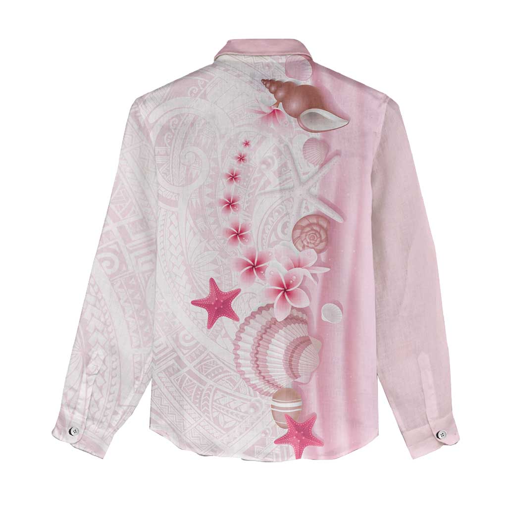 Pink Plumeria Sea Shell Women Casual Shirt Starfish Polynesian Pattern - Polynesian Pride