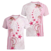 Pink Plumeria Sea Shell Women V-Neck T-Shirt Starfish Polynesian Pattern - Polynesian Pride