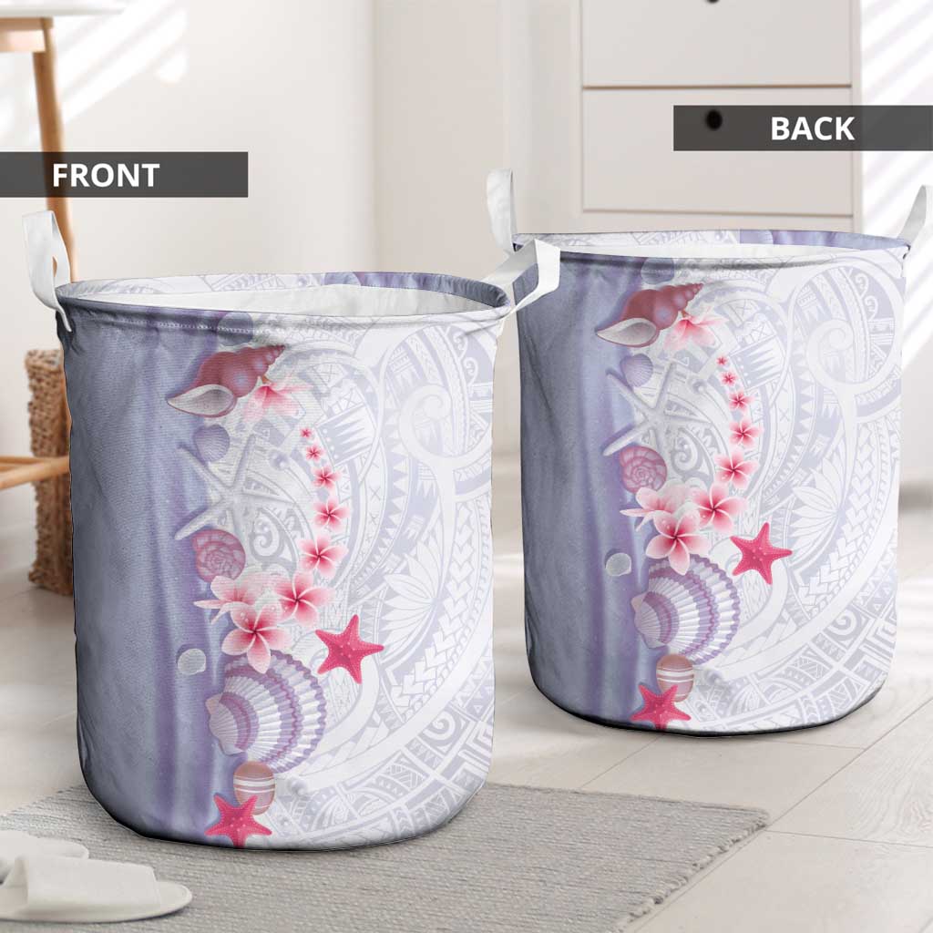 Purple Plumeria Sea Shell Laundry Basket Starfish Polynesian Pattern - Polynesian Pride