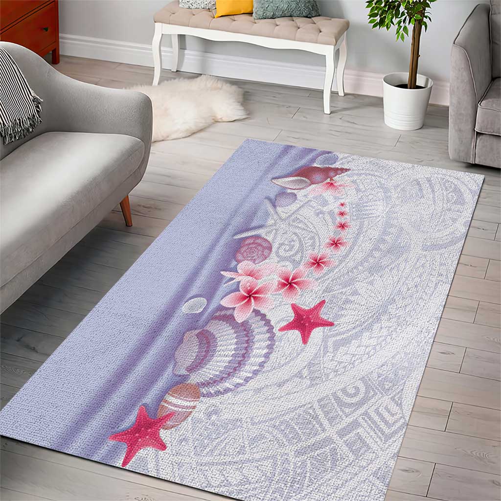 Purple Plumeria Sea Shell Area Rug Starfish Polynesian Pattern - Polynesian Pride