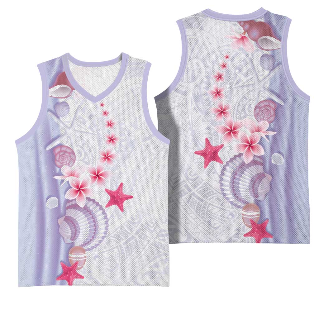 Purple Plumeria Sea Shell Basketball Jersey Starfish Polynesian Pattern - Polynesian Pride