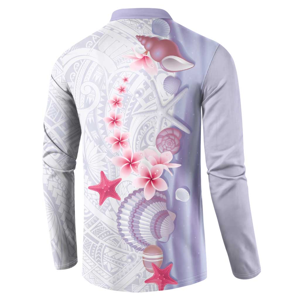 Purple Plumeria Sea Shell Button Sweatshirt Starfish Polynesian Pattern - Polynesian Pride