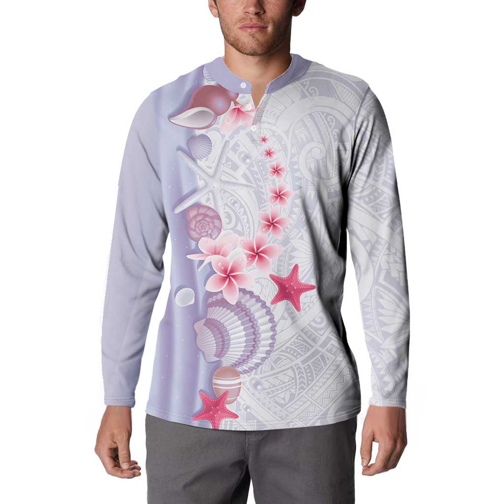 Purple Plumeria Sea Shell Button Sweatshirt Starfish Polynesian Pattern - Polynesian Pride