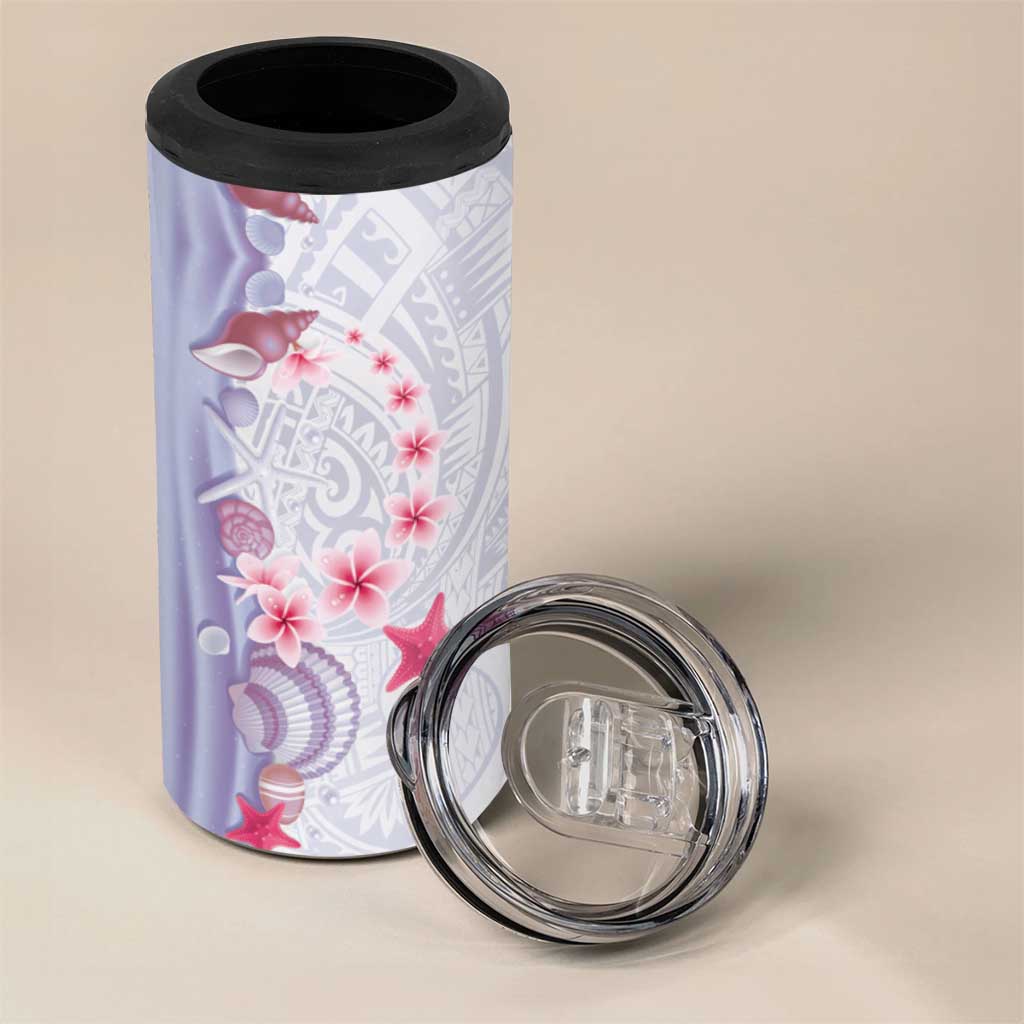 Purple Plumeria Sea Shell 4 in 1 Can Cooler Tumbler Starfish Polynesian Pattern - Polynesian Pride