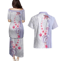 Purple Plumeria Sea Shell Couples Matching Puletasi and Hawaiian Shirt Starfish Polynesian Pattern - Polynesian Pride