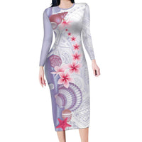 Purple Plumeria Sea Shell Family Matching Long Sleeve Bodycon Dress and Hawaiian Shirt Starfish Polynesian Pattern - Polynesian Pride