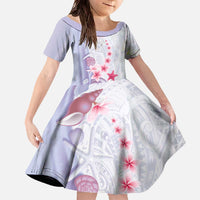 Purple Plumeria Sea Shell Family Matching Off The Shoulder Long Sleeve Dress and Hawaiian Shirt Starfish Polynesian Pattern - Polynesian Pride