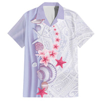 Purple Plumeria Sea Shell Family Matching Off The Shoulder Long Sleeve Dress and Hawaiian Shirt Starfish Polynesian Pattern - Polynesian Pride