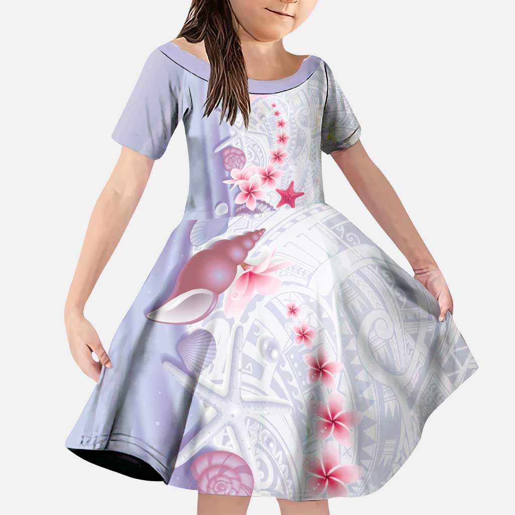 Purple Plumeria Sea Shell Family Matching Puletasi and Hawaiian Shirt Starfish Polynesian Pattern - Polynesian Pride