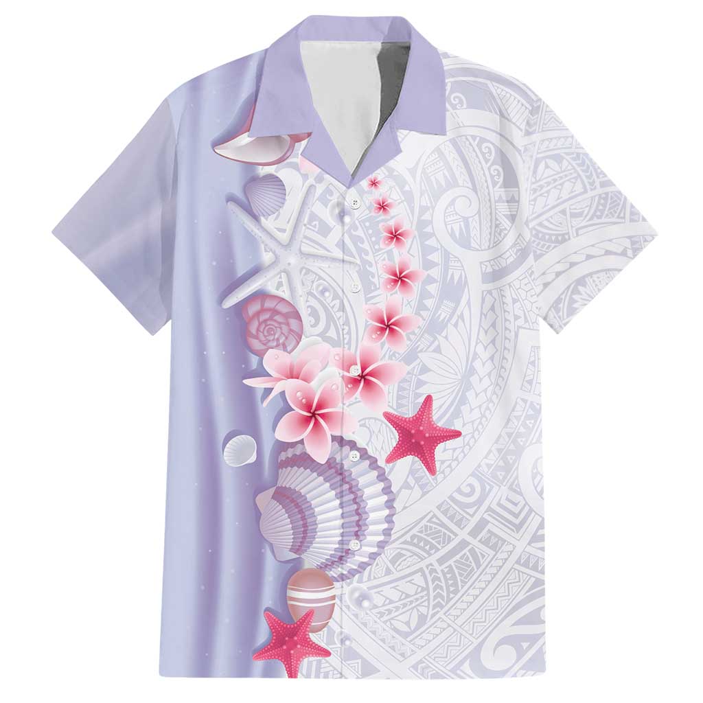 Purple Plumeria Sea Shell Family Matching Short Sleeve Bodycon Dress and Hawaiian Shirt Starfish Polynesian Pattern - Polynesian Pride