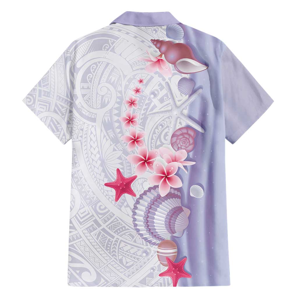 Purple Plumeria Sea Shell Family Matching Short Sleeve Bodycon Dress and Hawaiian Shirt Starfish Polynesian Pattern - Polynesian Pride