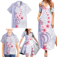 Purple Plumeria Sea Shell Family Matching Summer Maxi Dress and Hawaiian Shirt Starfish Polynesian Pattern - Polynesian Pride