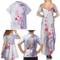 Purple Plumeria Sea Shell Family Matching Summer Maxi Dress and Hawaiian Shirt Starfish Polynesian Pattern - Polynesian Pride
