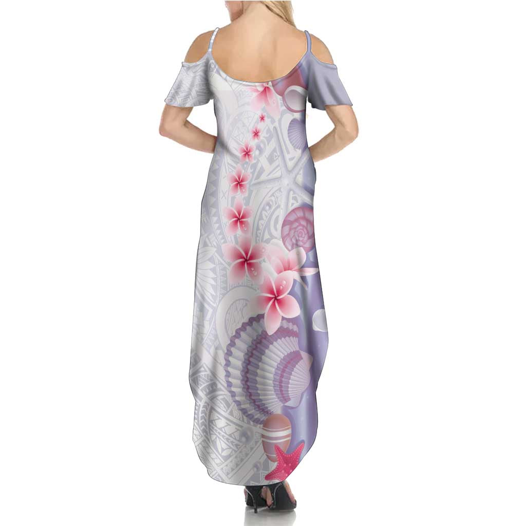 Purple Plumeria Sea Shell Family Matching Summer Maxi Dress and Hawaiian Shirt Starfish Polynesian Pattern - Polynesian Pride