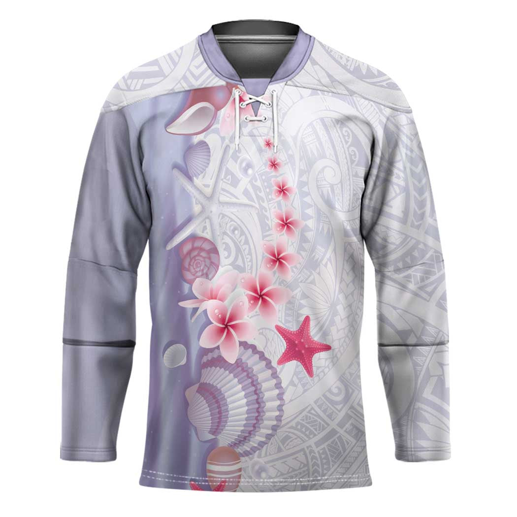 Purple Plumeria Sea Shell Hockey Jersey Starfish Polynesian Pattern LT01 Unisex Purple - Polynesian Pride
