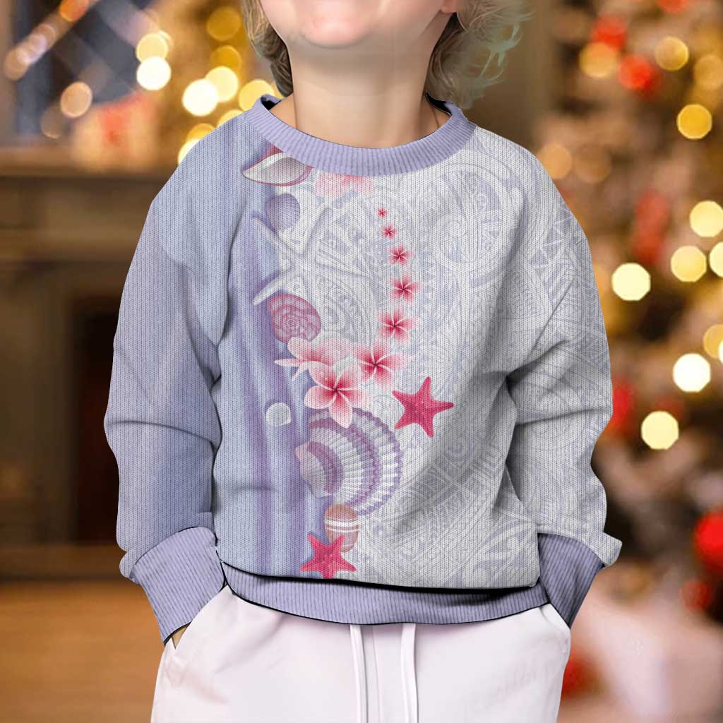 Purple Plumeria Sea Shell Kid Ugly Christmas Sweater Starfish Polynesian Pattern - Polynesian Pride