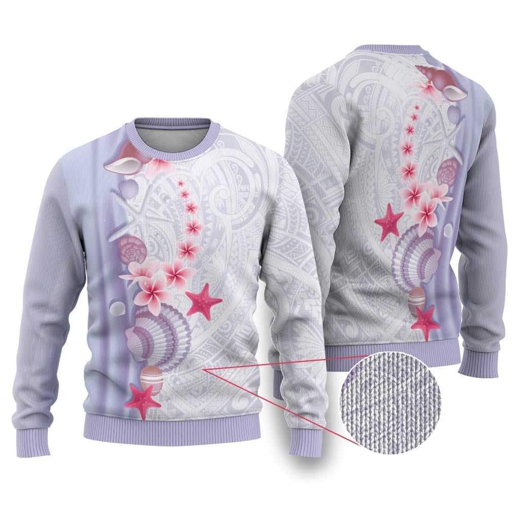 Purple Plumeria Sea Shell Ugly Christmas Sweater Starfish Polynesian Pattern - Polynesian Pride