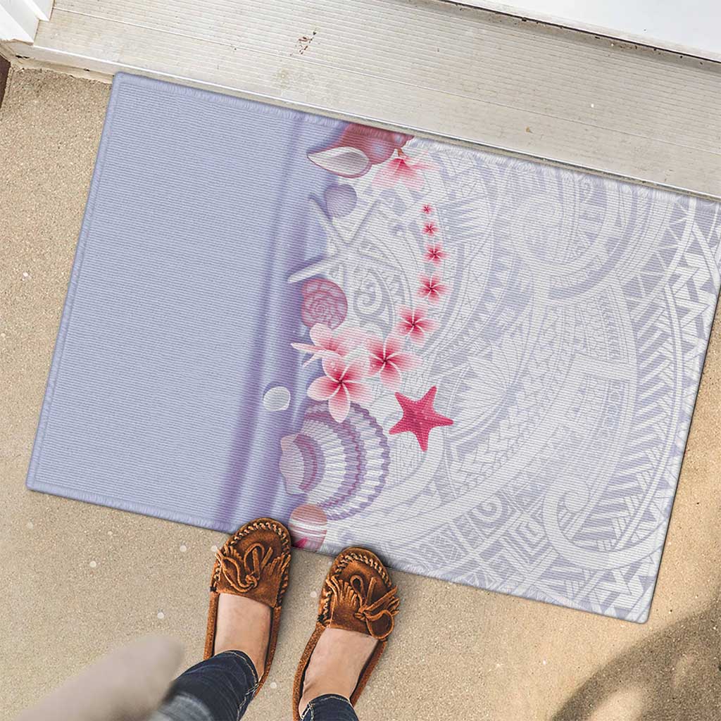 Purple Plumeria Sea Shell Rubber Doormat Starfish Polynesian Pattern - Polynesian Pride