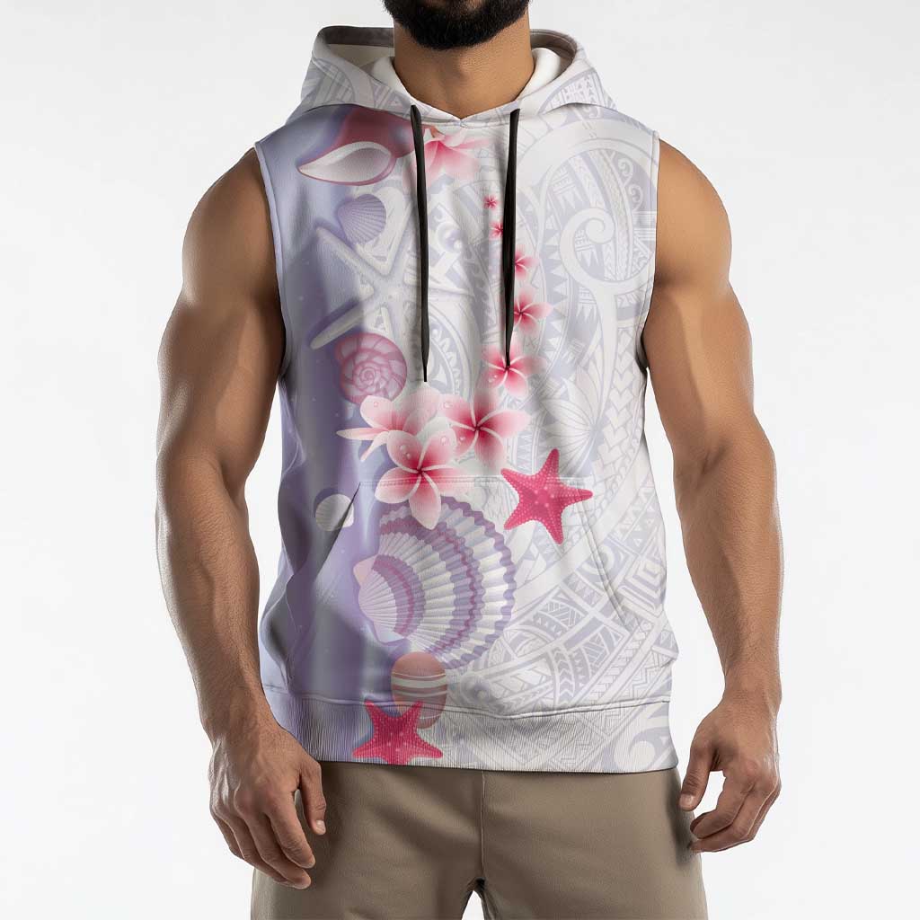Purple Plumeria Sea Shell Sleeveless Hoodie Starfish Polynesian Pattern - Polynesian Pride