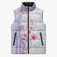Purple Plumeria Sea Shell Sleeveless Puffer Jacket Starfish Polynesian Pattern - Polynesian Pride