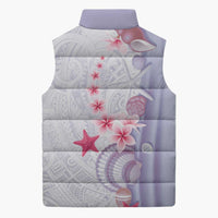 Purple Plumeria Sea Shell Sleeveless Puffer Jacket Starfish Polynesian Pattern - Polynesian Pride