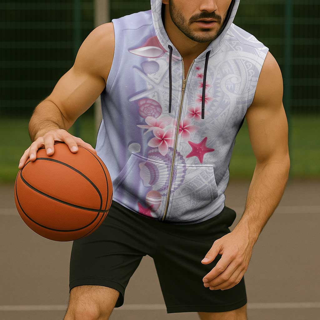 Purple Plumeria Sea Shell Sleeveless Zip Hoodie Starfish Polynesian Pattern - Polynesian Pride