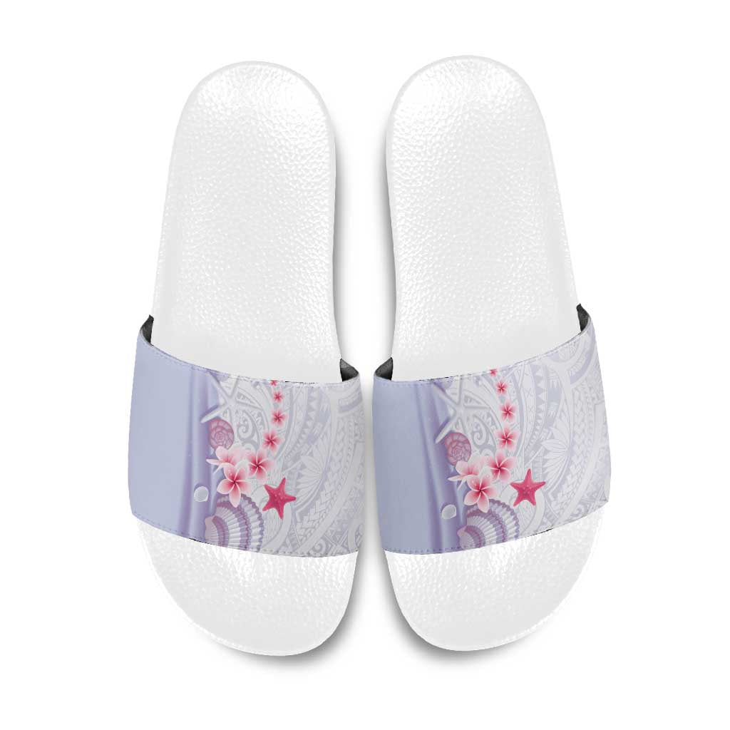 Purple Plumeria Sea Shell Slide Sandals Starfish Polynesian Pattern - Polynesian Pride