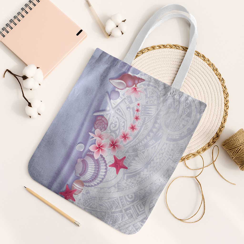 Purple Plumeria Sea Shell Tote Bag Starfish Polynesian Pattern - Polynesian Pride