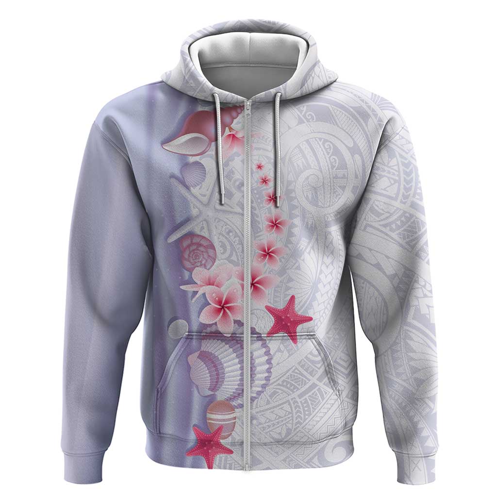 Purple Plumeria Sea Shell Zip Hoodie Starfish Polynesian Pattern LT01 Zip Hoodie Purple - Polynesian Pride