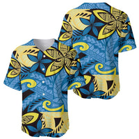 Plumeria Polynesian Pattern Baseball Jersey Unique Fantasy Blue Yellow